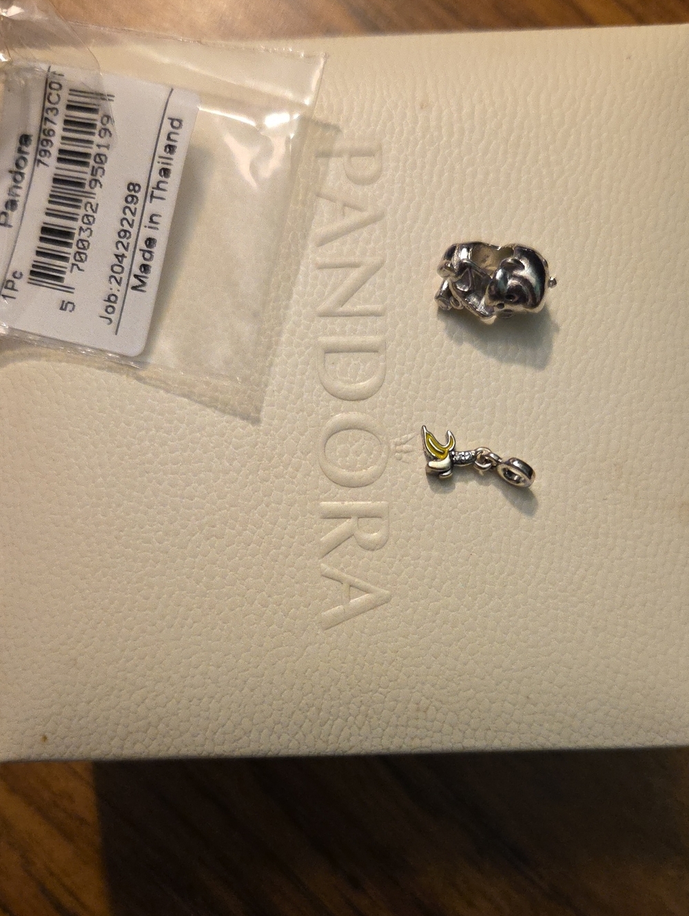 Pandora Silver Banana And Monkey With Banana Dangle Charm Duo